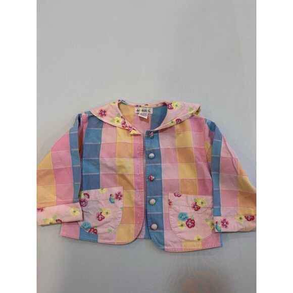 Vintage Gymboree Girls Floral Patchwork Buttons Jacket Sz Medium 90s Pastel